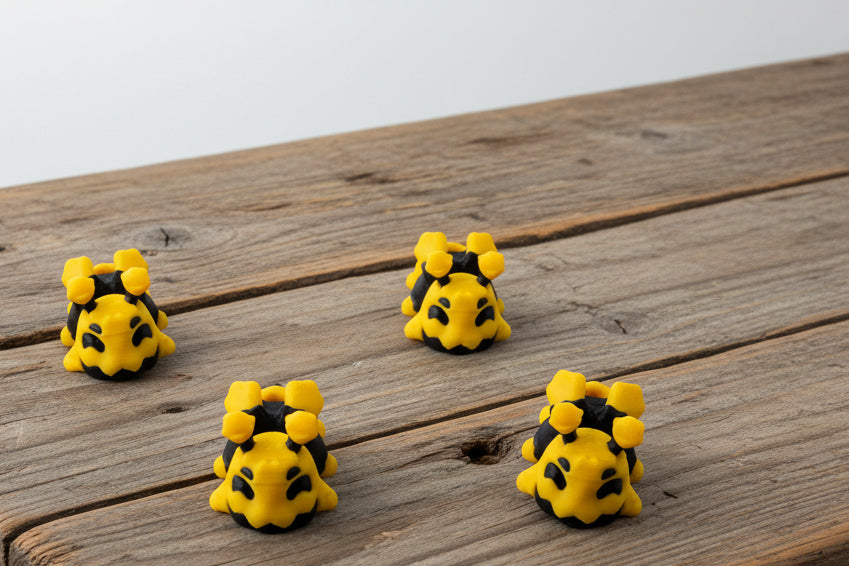 3d printed Bumble Bees on table