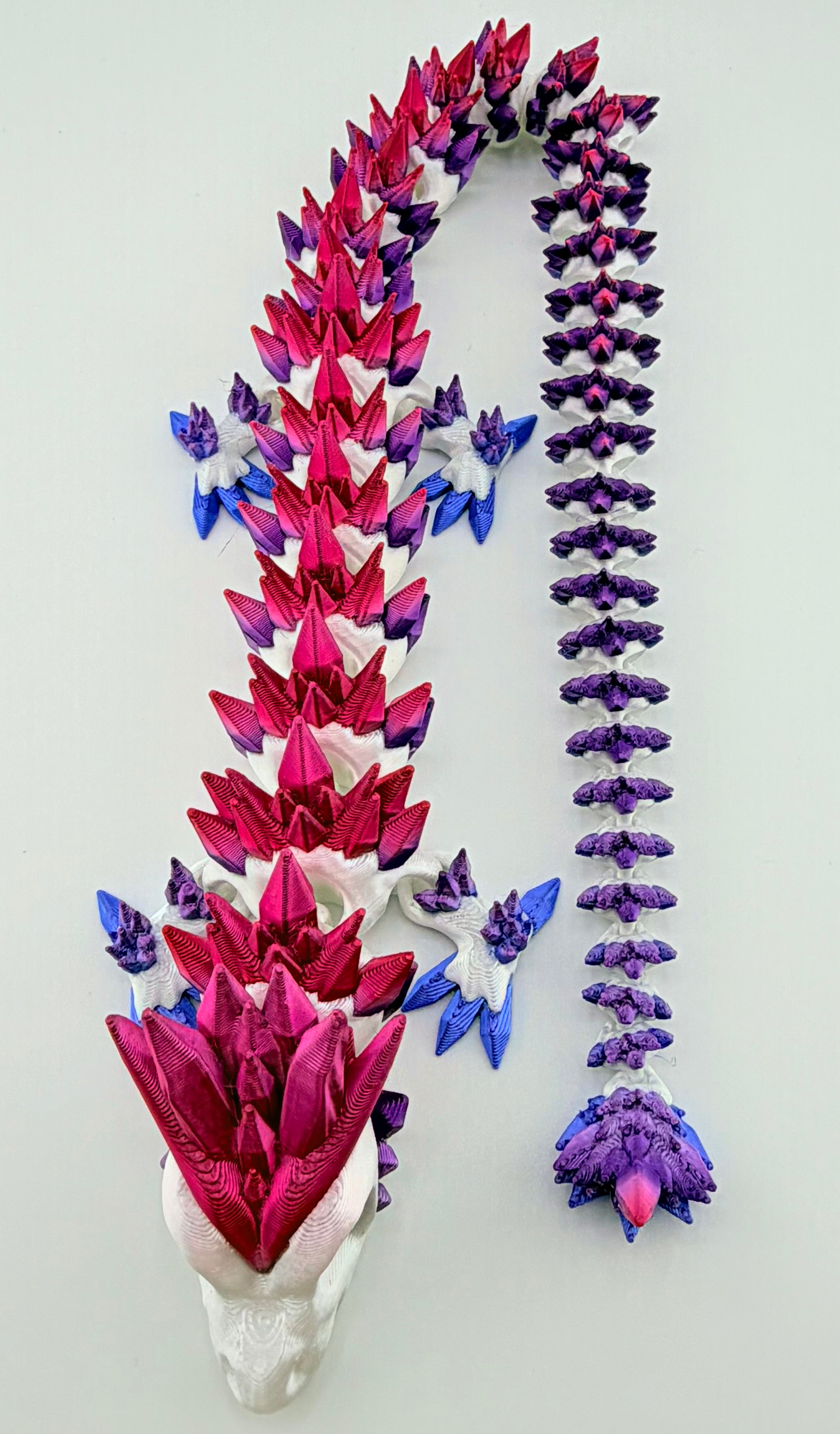 Articulated White Silk Body Dragon with Rainbow Crystals – 18.5" 3D Printed Flexi Dragon