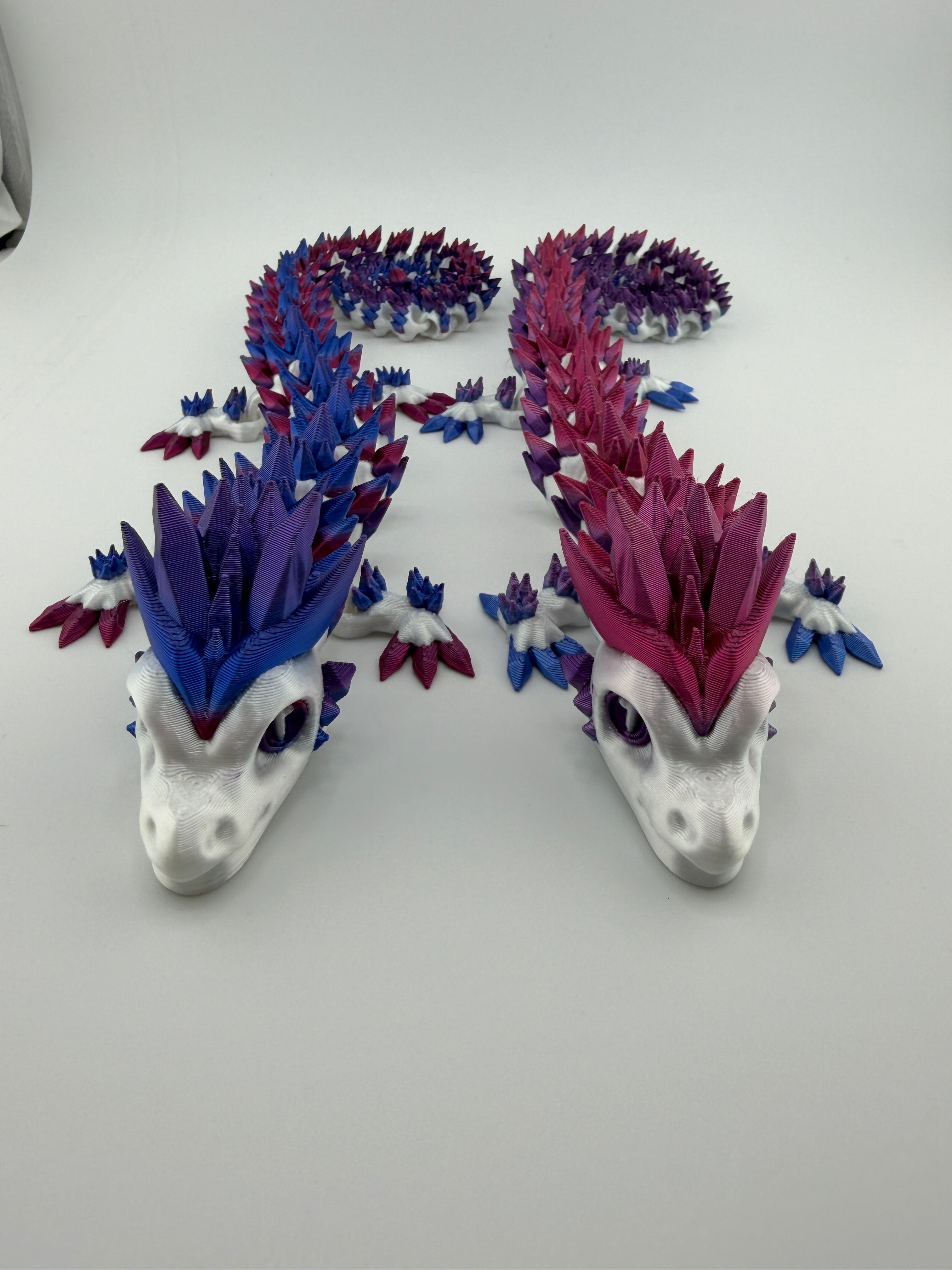 Articulated White Silk Body Dragon with Rainbow Crystals – 18.5" 3D Printed Flexi Dragon