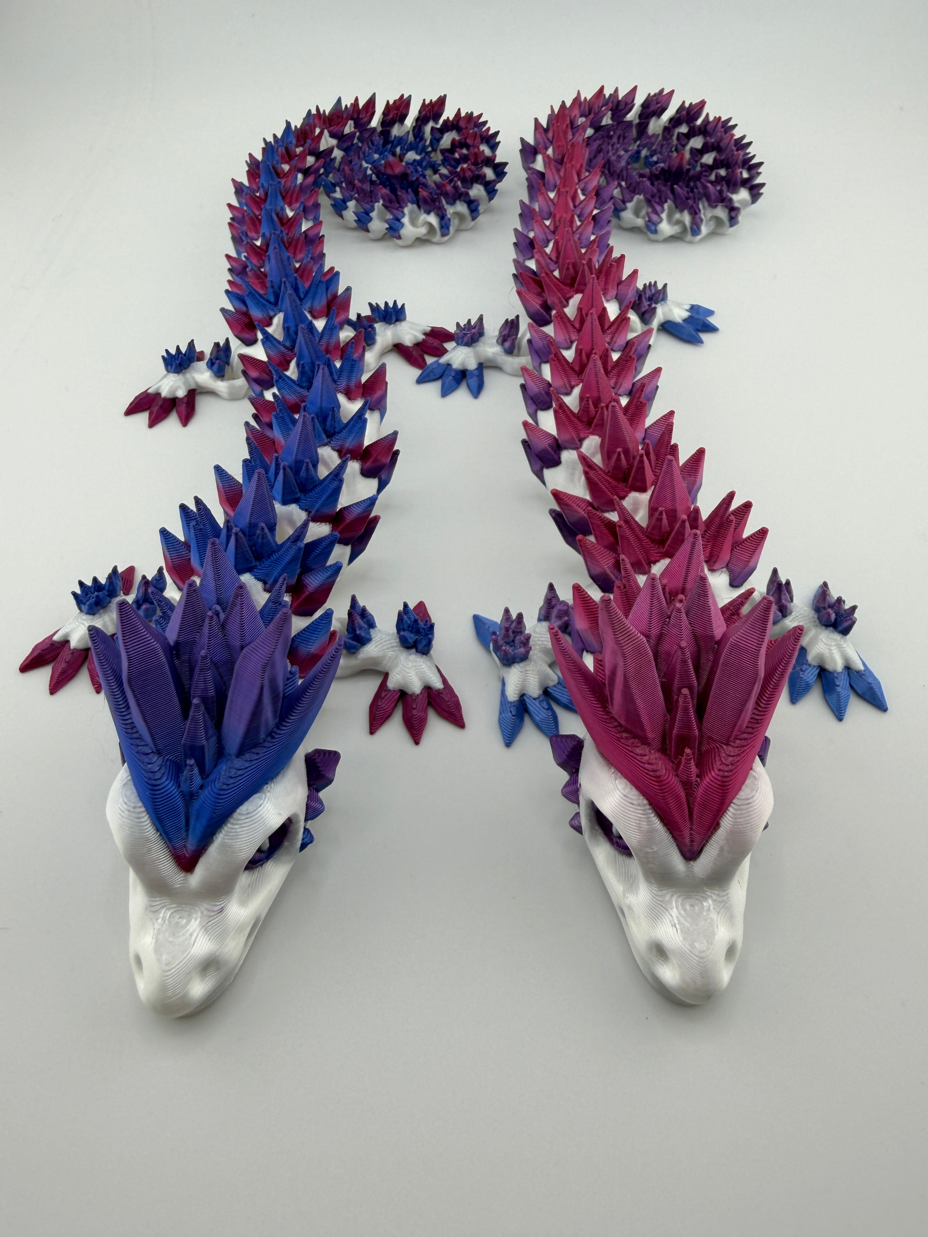 Articulated White Silk Body Dragon with Rainbow Crystals – 18.5" 3D Printed Flexi Dragon