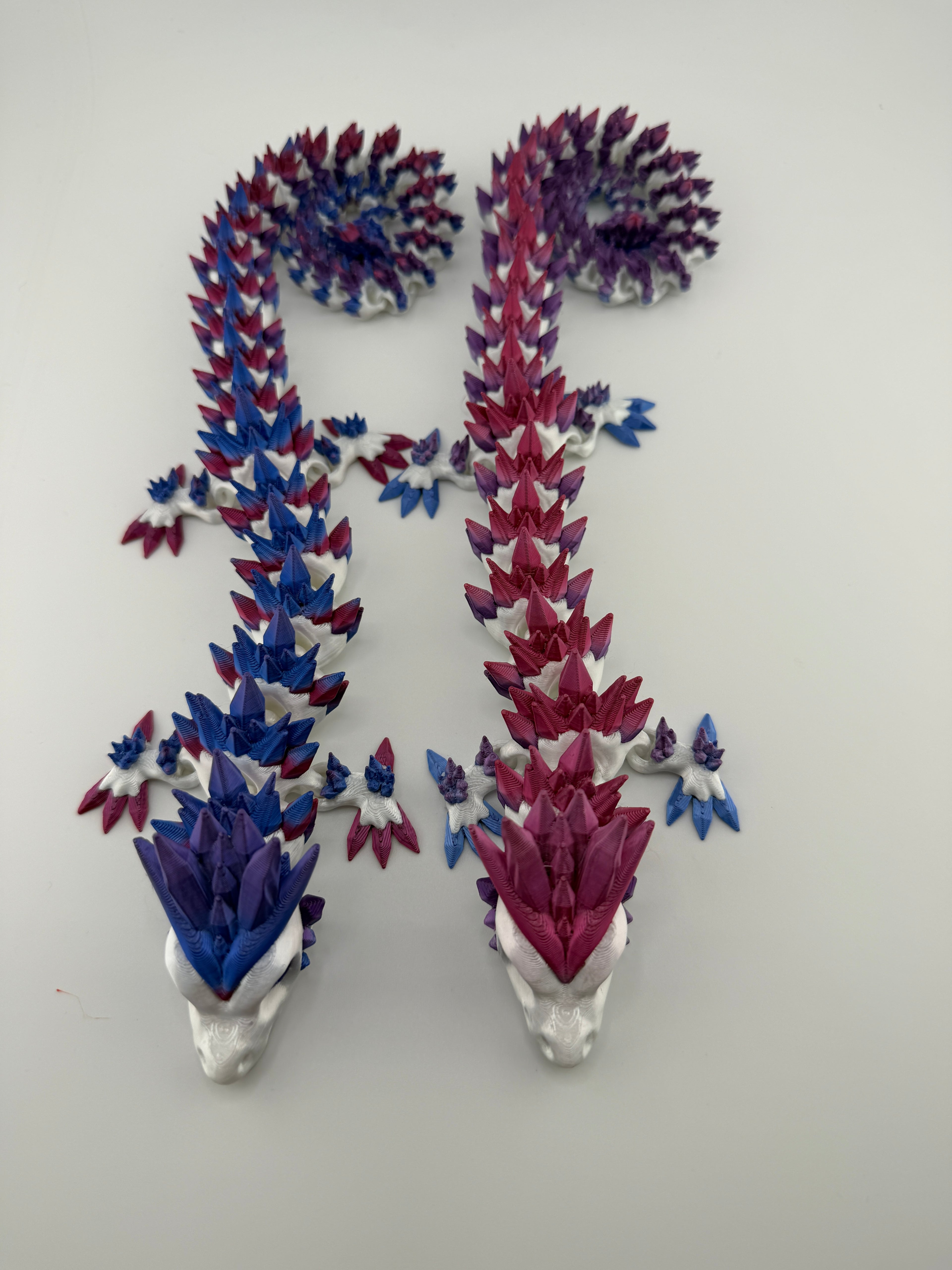 Articulated White Silk Body Dragon with Rainbow Crystals – 18.5" 3D Printed Flexi Dragon