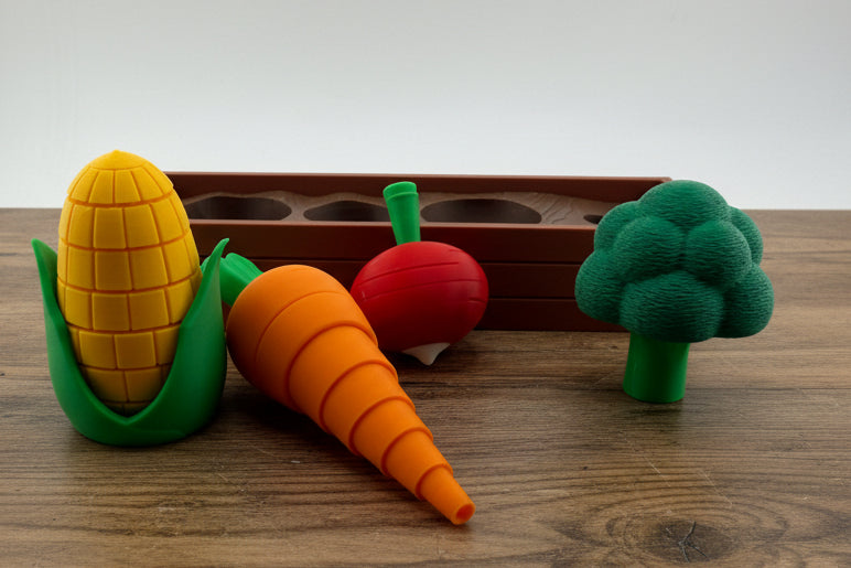 colorful 3d printed vegetable toys